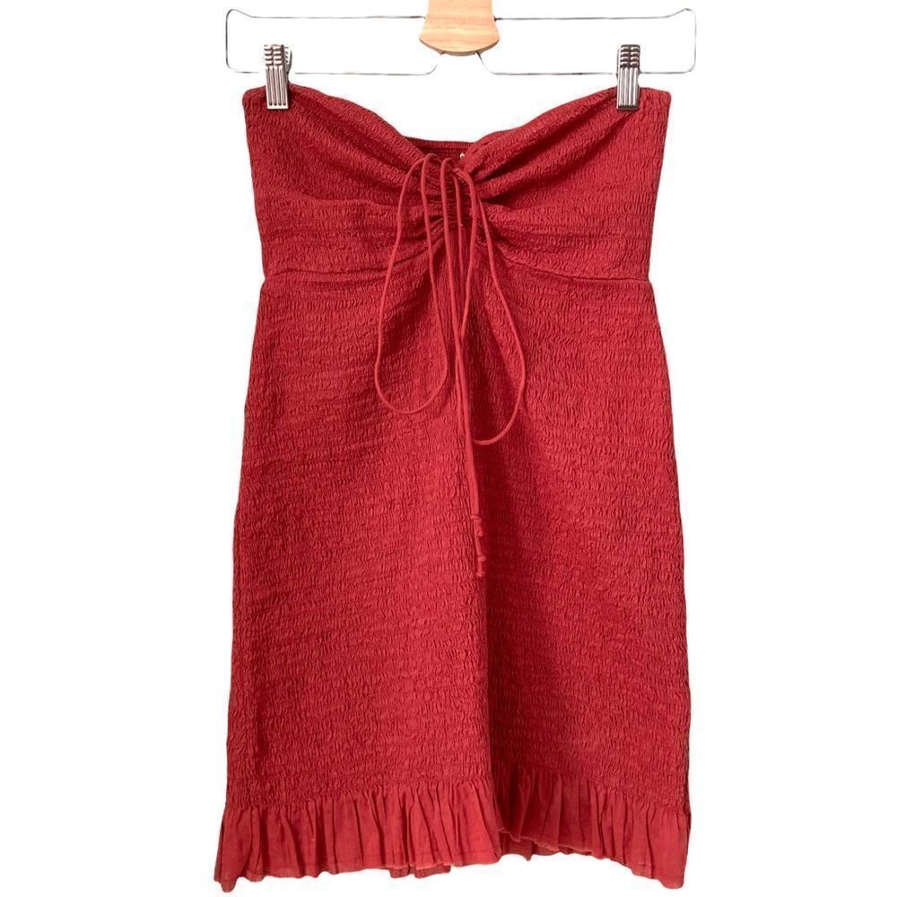 Free People Intimately Shirred Smocked Mini Halter Dress in Rust Orange Size S - Picture 6 of 13